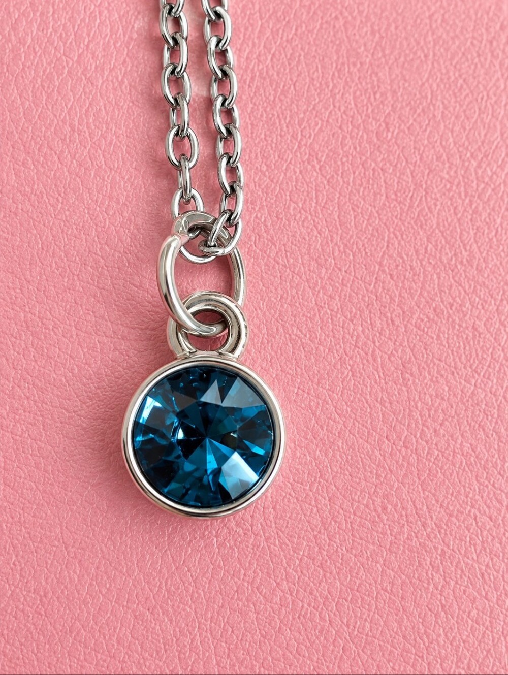 NWT Handmade Silver Necklace with Blue Crystal Pendant Size 20.25"